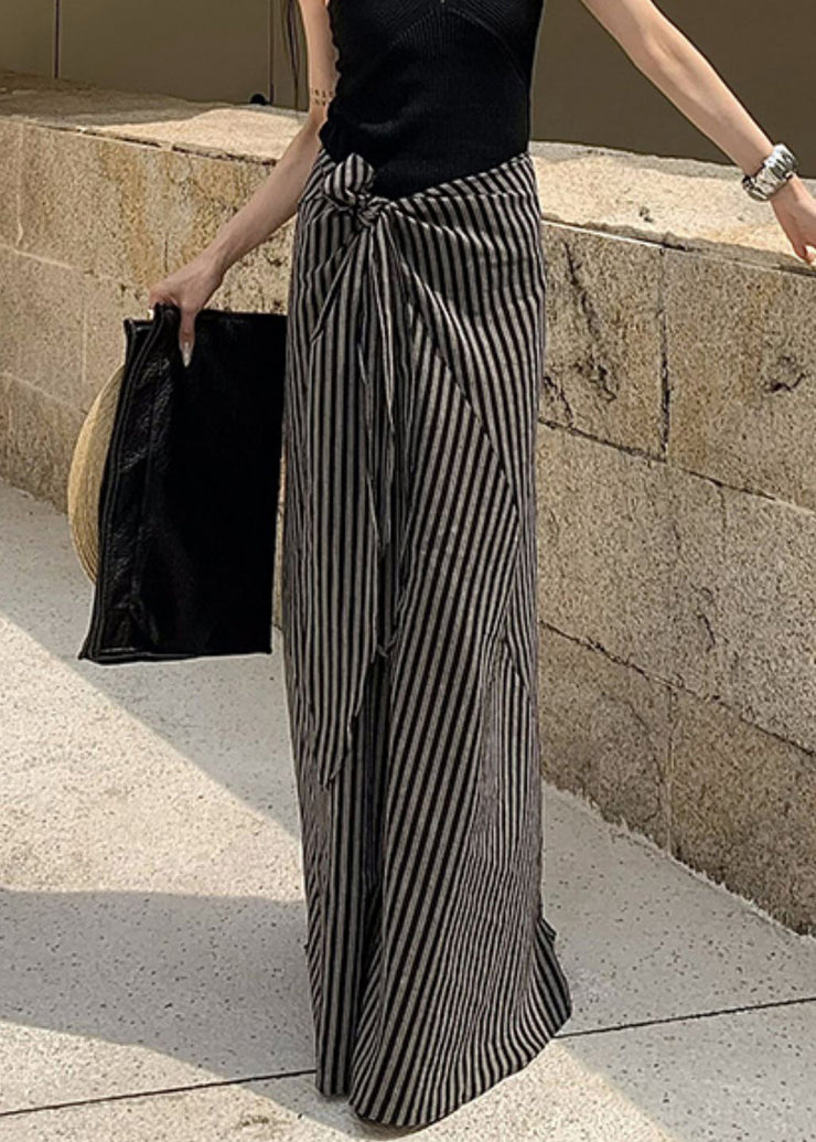 Art Striped Lace Up High Waist Cotton Skirt Summer