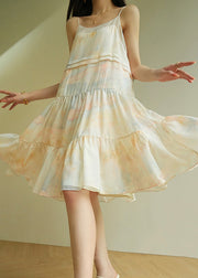 Art Tie Dye Patchwork Silk Spaghetti Strap Dress Sleeveless