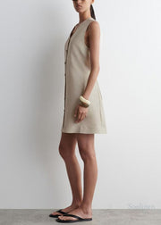 Art V Neck Linen A Line Tea Dress Sleeveless