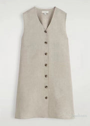 Art V Neck Linen A Line Tea Dress Sleeveless