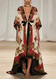 Art V Neck Print Low High Design Cotton Ankle Dress Fall