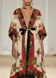 Art V Neck Print Low High Design Cotton Ankle Dress Fall