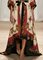 Art V Neck Print Low High Design Cotton Ankle Dress Fall