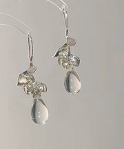 Art White Alloy Glass Leaves Water Droplet Drop Earrings