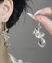 Art White Alloy Glass Leaves Water Droplet Drop Earrings