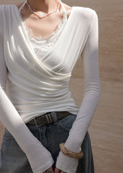 Art White Asymmetrical Cotton Halter Tops Spring