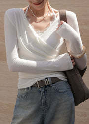 Art White Asymmetrical Cotton Halter Tops Spring