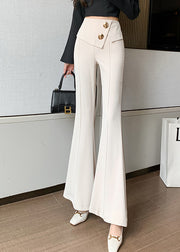 Art White Asymmetrical Draping Spandex Bell-bottom Trousers Fall