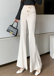 Art White Asymmetrical Draping Spandex Bell-bottom Trousers Fall