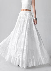 Art White Floral Hollow Out Elastic Waist Cotton Skirt Summer