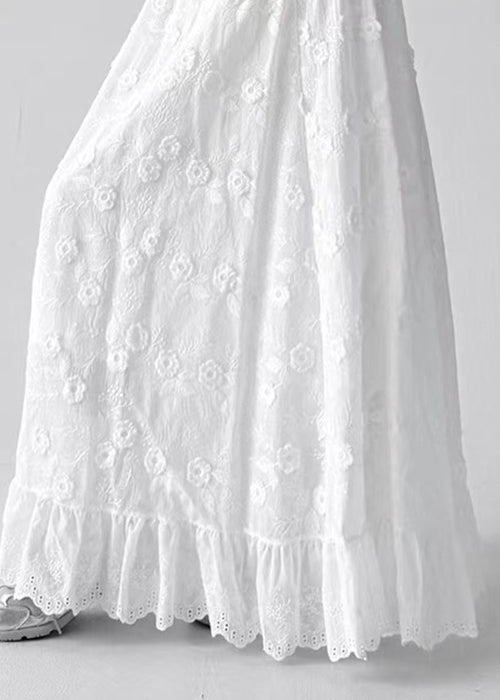 Art White Floral Hollow Out Elastic Waist Cotton Skirt Summer
