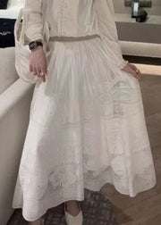 Art White Hollow Out Elastic Waist Lace Skirts Summer