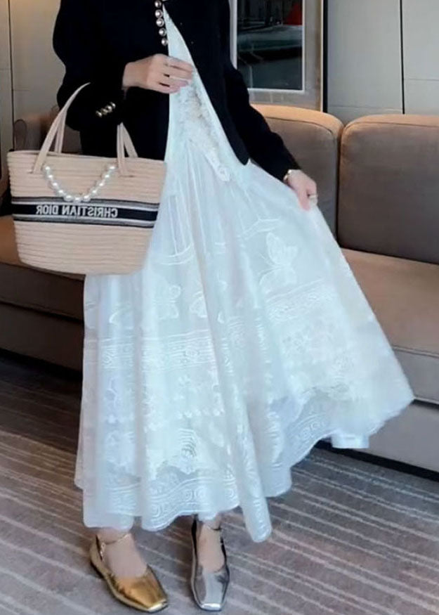 Art White Hollow Out Elastic Waist Lace Skirts Summer