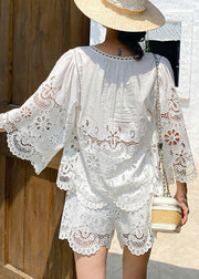 Art White Hollow Out Lace Two Piece Set Half Sleeve