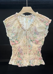 Art White Hollow Out Lace Up Cotton Shirt Summer