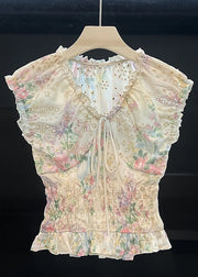 Art White Hollow Out Lace Up Cotton Shirt Summer