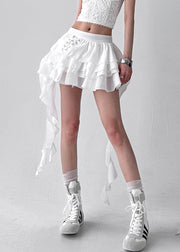 Art White Lace Up Cotton Asymmetrical Skirts Summer