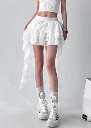 Art White Lace Up Cotton Asymmetrical Skirts Summer