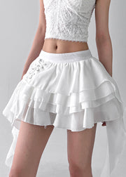 Art White Lace Up Cotton Asymmetrical Skirts Summer