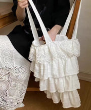 Art White Layered Ruffles Cotton Satchel Handbag