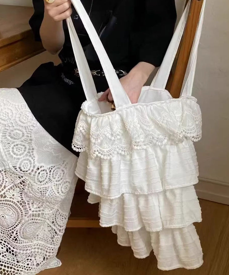 Art White Layered Ruffles Cotton Satchel Handbag
