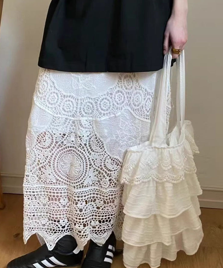 Art White Layered Ruffles Cotton Satchel Handbag