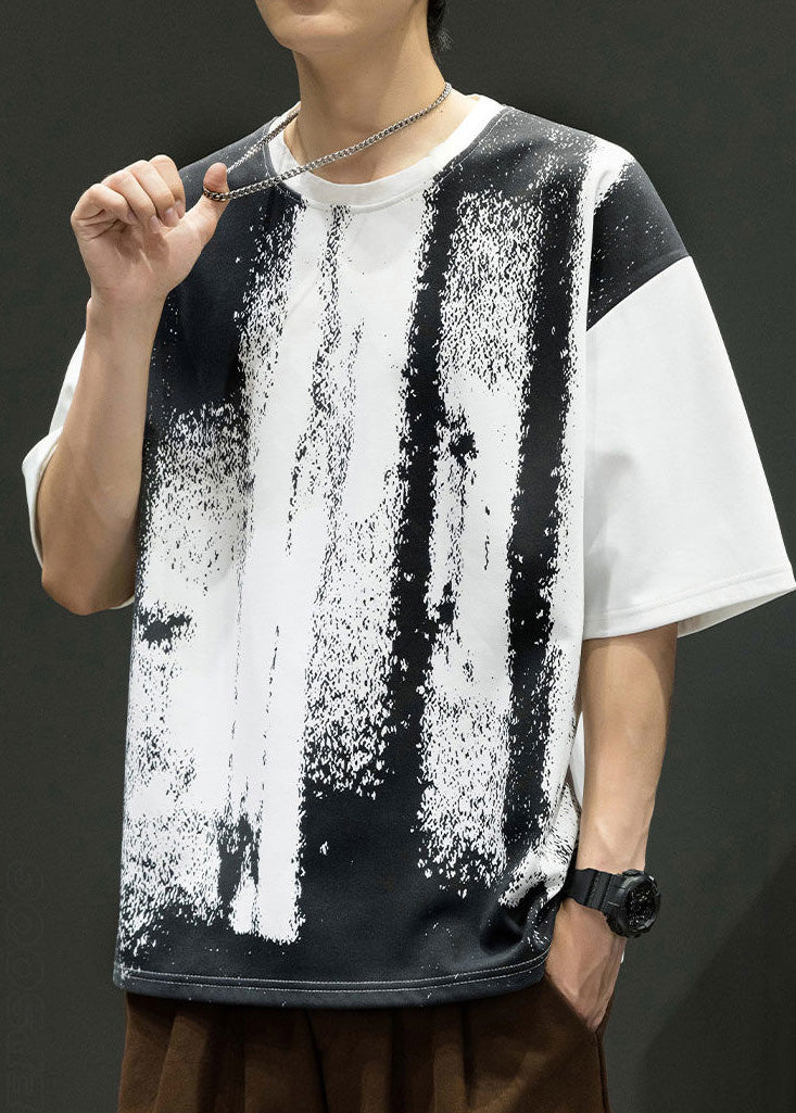 Art White O Neck Print Oversized Cotton Mens T Shirts Half Sleeve