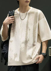 Art White O Neck Print Oversized Cotton Mens T Shirts Half Sleeve