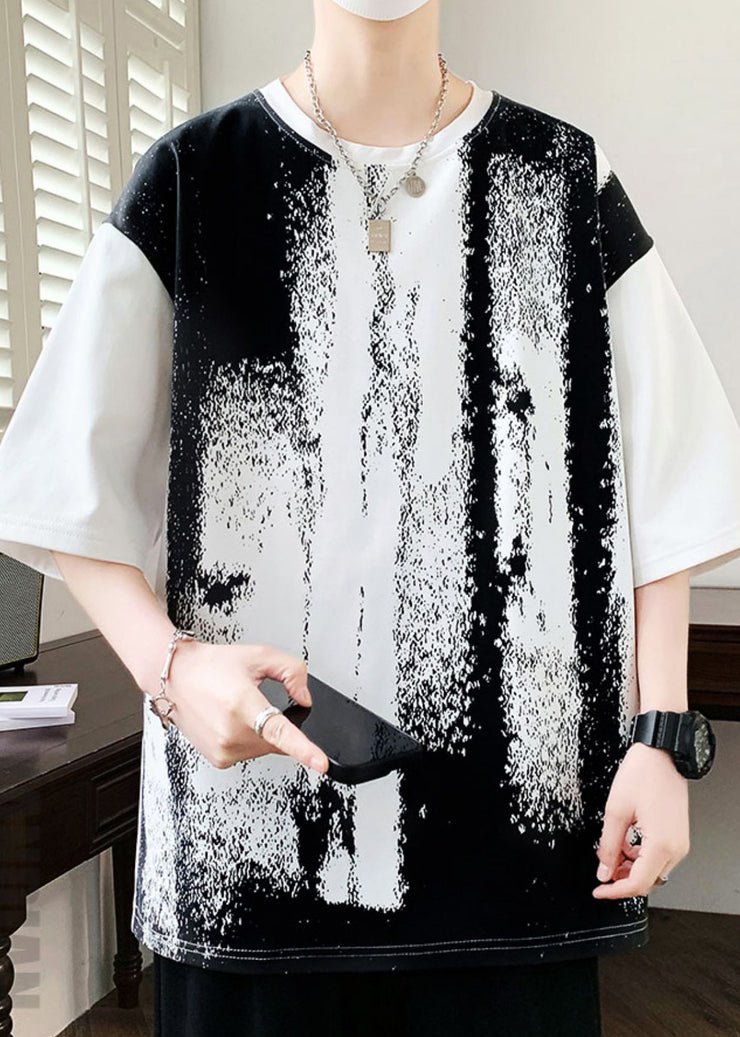 Art White O Neck Print Oversized Cotton Mens T Shirts Half Sleeve