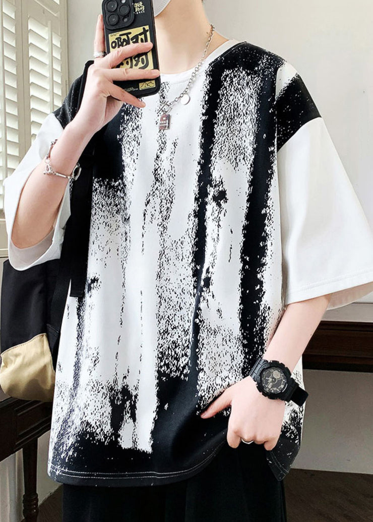 Art White O Neck Print Oversized Cotton Mens T Shirts Half Sleeve
