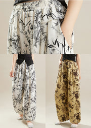 Art White Oversized Bamboo Print Chiffon Pants Summer