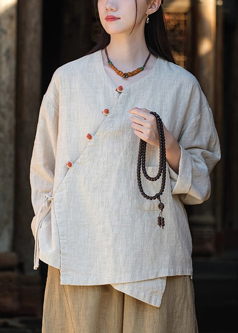Art White Oversized Lace Up Linen Shirt Tops Fall
