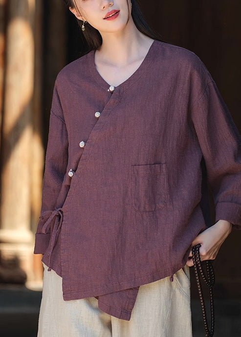 Art White Oversized Lace Up Linen Shirt Tops Fall