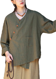 Art White Oversized Lace Up Linen Shirt Tops Fall