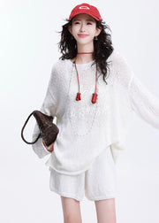 Art White Oversized Letter Knit Two Piece Suit Set Spring