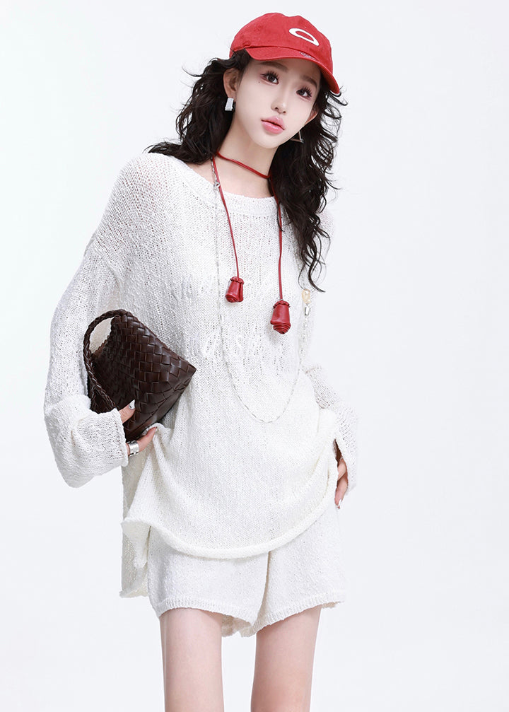 Art White Oversized Letter Knit Two Piece Suit Set Spring