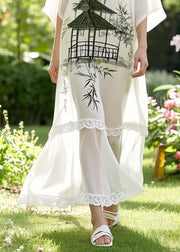 Art White Patchwork Draping Chiffon Maxi Dresses Summer