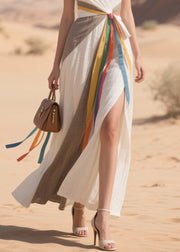 Art White Patchwork Side Open Cotton Sundress Summer