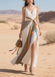 Art White Patchwork Side Open Cotton Sundress Summer
