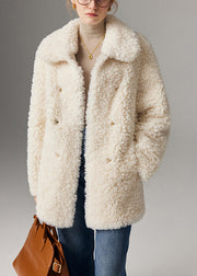 Art White Peter Pan Collar Pockets Teddy Faux Fur Coats Winter