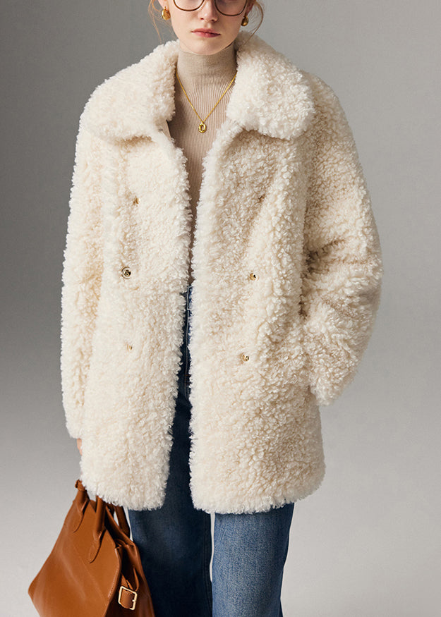 Art White Peter Pan Collar Pockets Teddy Faux Fur Coats Winter