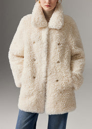 Art White Peter Pan Collar Pockets Teddy Faux Fur Coats Winter