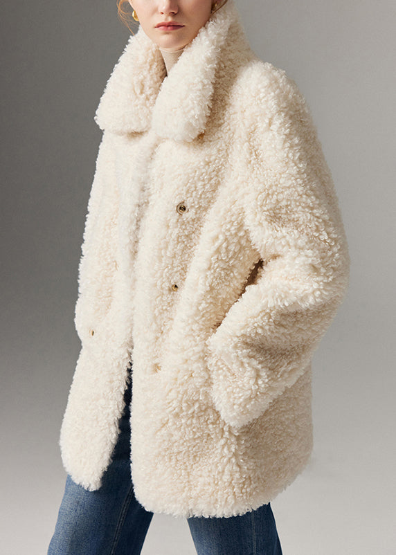 Art White Peter Pan Collar Pockets Teddy Faux Fur Coats Winter