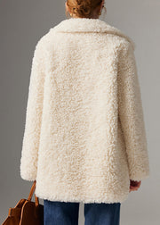 Art White Peter Pan Collar Pockets Teddy Faux Fur Coats Winter