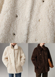 Art White Peter Pan Collar Pockets Teddy Faux Fur Coats Winter