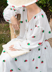 Art White Print Lace Up Shirts And Skirts Cotton Two Piece Set Fall