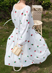 Art White Print Lace Up Shirts And Skirts Cotton Two Piece Set Fall