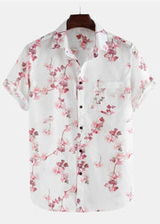 Art White Print Pockets Cotton Men Shirts Summer