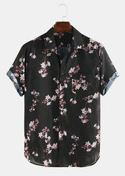 Art White Print Pockets Cotton Men Shirts Summer