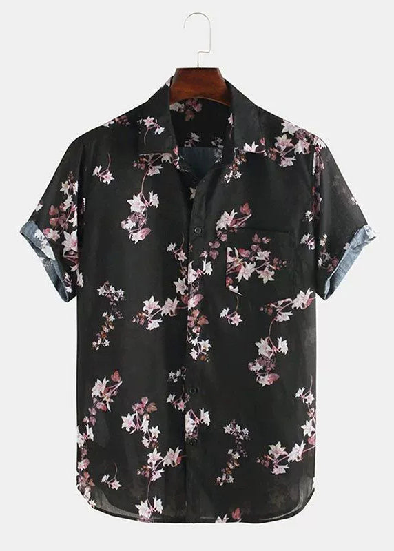 Art White Print Pockets Cotton Men Shirts Summer